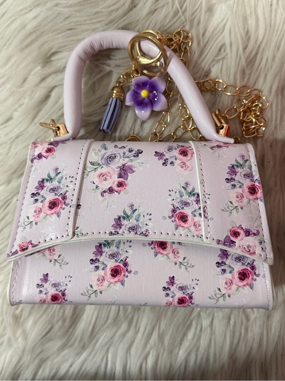 Pastel Floral Mini Bag in Light Pink with Gold Chain